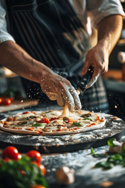 chef haciendo pizza de cerca IA generativa