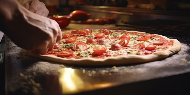 chef haciendo pizza de cerca IA generativa