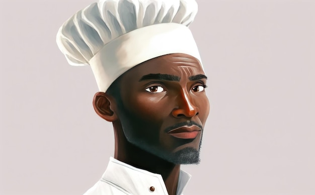 un chef de hombre afro dibujado sobre fondo blanco acuarela restaurante ilustraciones ai generado