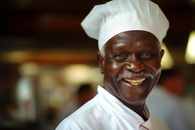 Chef hombre afroamericano adulto joven sonrisa amigable pose