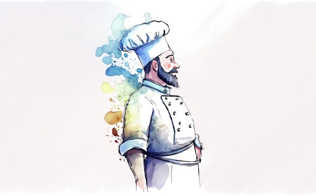 un chef de hombre dibujado sobre fondo blanco acuarela restaurante ilustraciones ai generado