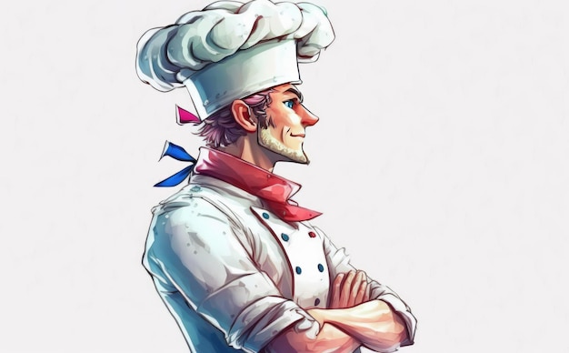 un chef de hombre dibujado sobre fondo blanco acuarela restaurante ilustraciones ai generado