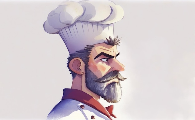 un chef de hombre dibujado sobre fondo blanco acuarela restaurante ilustraciones ai generado