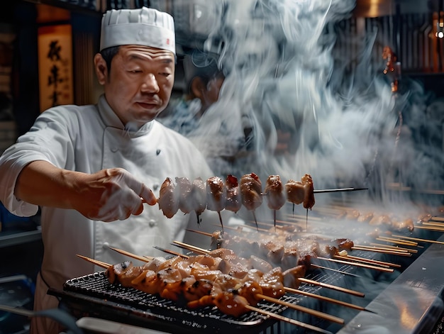 El chef japonés está asando pollo con humo generado por Ai