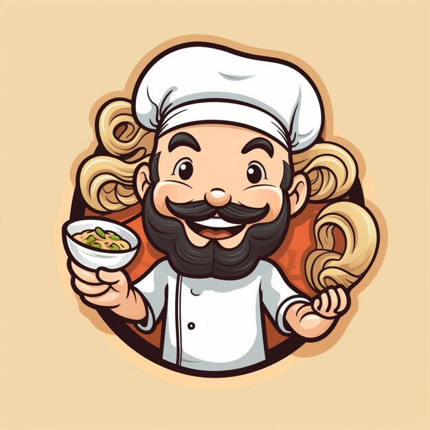 chef con logo de dibujos animados de fideos ramen