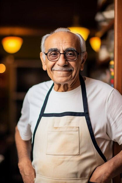 Chef männlicher kaukasischer Senior. Freundliche Lächeln-Pose