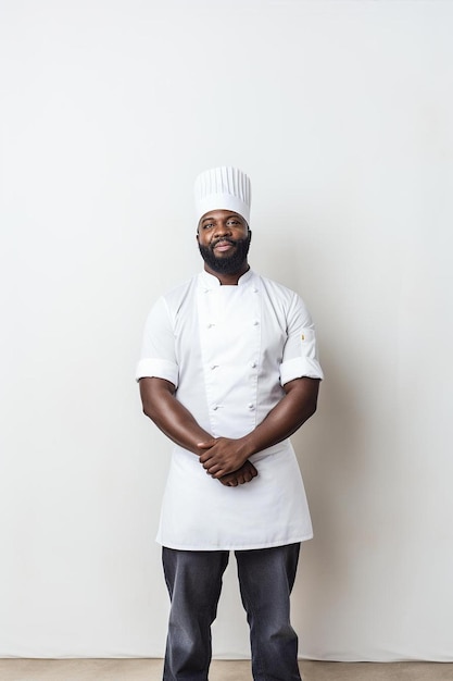 Chef masculino afro-americano jovem adulto pose confiante