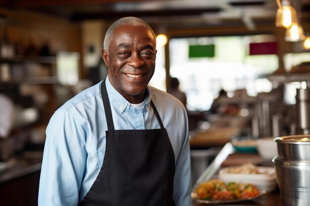 Chef masculino afroamericano de mediana edad pose segura