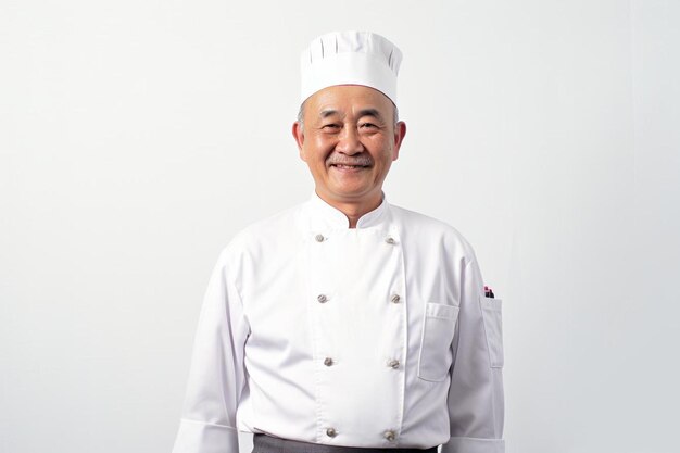 Chef masculino asiático de mediana edad sonrisa amigable pose