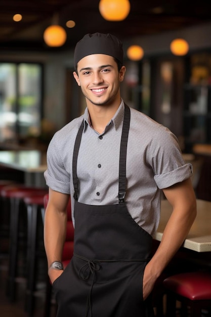 Chef masculino caucasiano jovem adulto pose de sorriso amigável