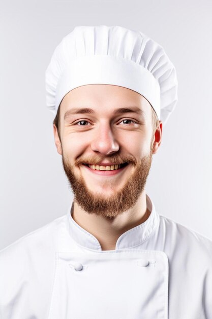 Foto chef masculino caucasiano jovem adulto pose de sorriso amigável