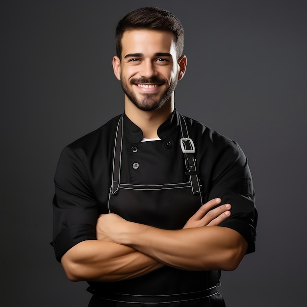 Chef masculino con delantal negro foto generada por IA