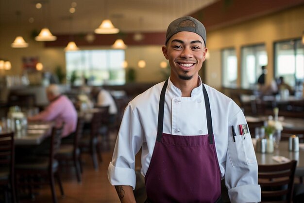 Chef masculino HispanicLatino Jovem adulto pose de sorriso amigável