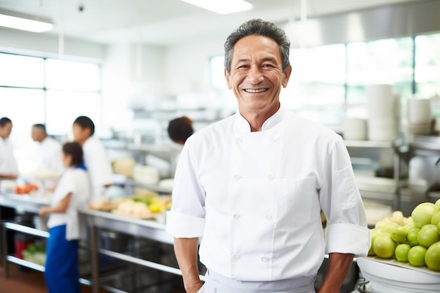 Chef masculino HispanoLatino de mediana edad Pose segura