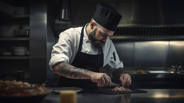 Chef masculino preparando comida na cozinha Generative AI