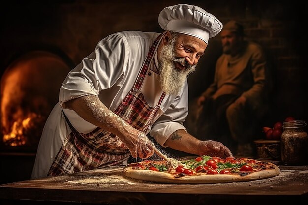 Chef masculino preparando pizza em um restaurante