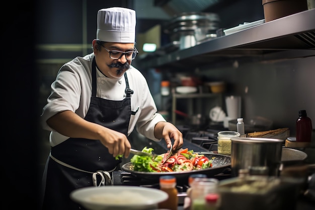 Chef mexicano em ação na cozinha