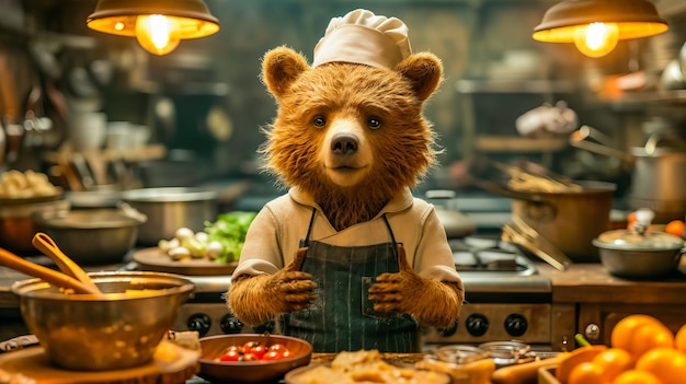 El chef oso en la cocina