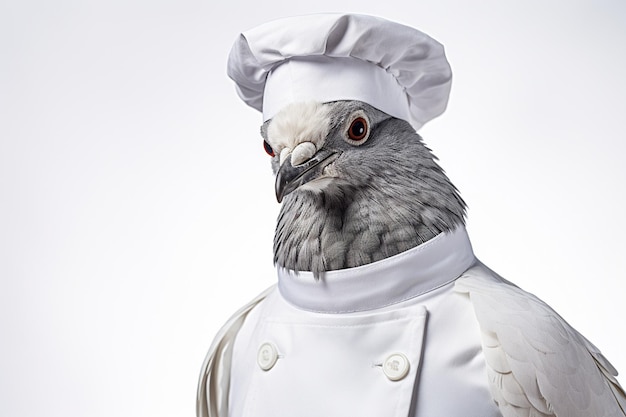 El chef de palomas en un lienzo blanco