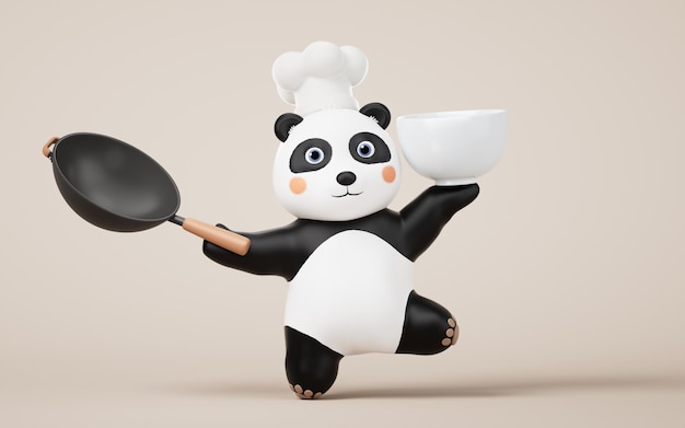 El chef panda con renderización en 3D al estilo de los dibujos animados