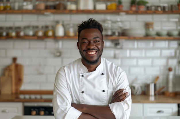 El chef de pie en la cocina