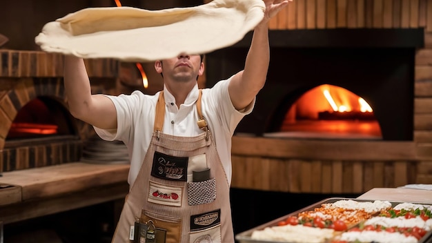 Foto el chef de la pizza haciendo la masa de la pizza