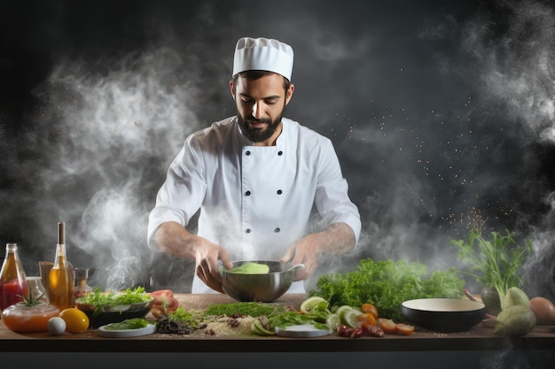 El chef prepara un delicioso plato saludable