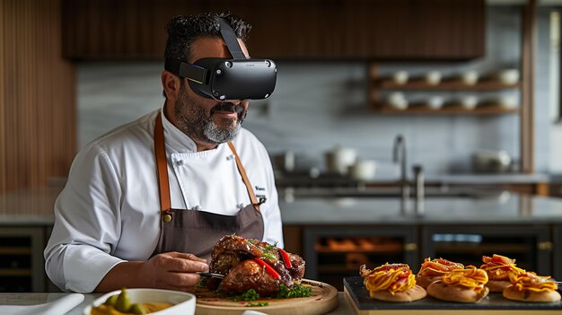 El chef prepara hábilmente platos gourmet infundiendo cada creación con pasión y maestría culinaria con