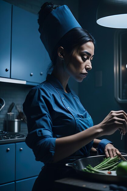 El chef preparando comida en una cocina moderna IA generativa