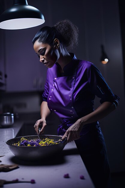 Foto el chef preparando comida en una cocina moderna ia generativa