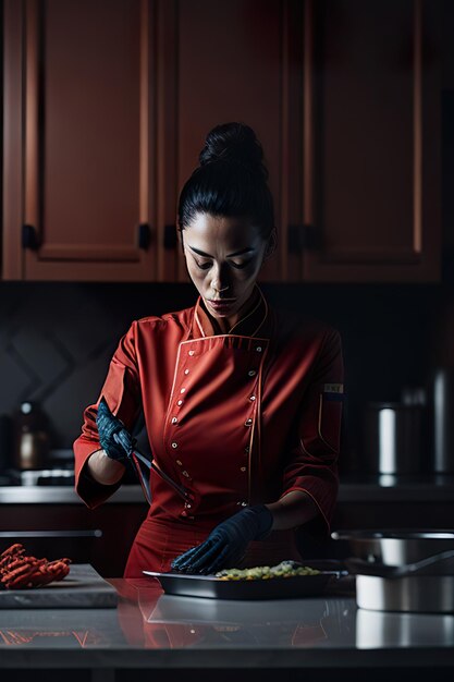 El chef preparando comida en una cocina moderna IA generativa