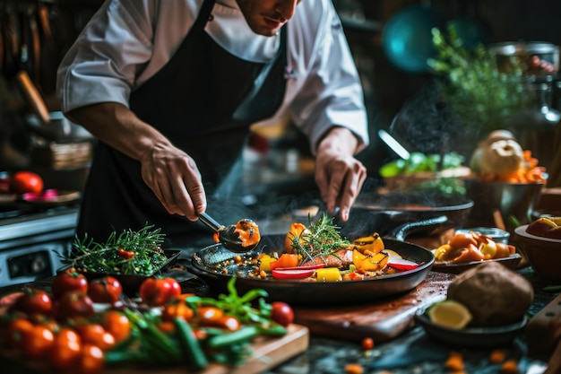 Un chef preparando una comida personalizada para adaptarse a las preferencias y restricciones dietéticas