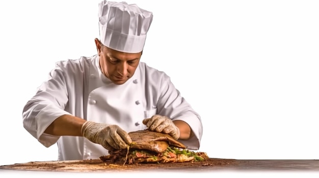 Chef preparando y haciendo carne tradicional turca Doner Kebab Shawarma o giros turco griego