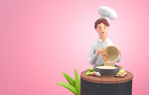Chef preparando ilustração 3D de comida