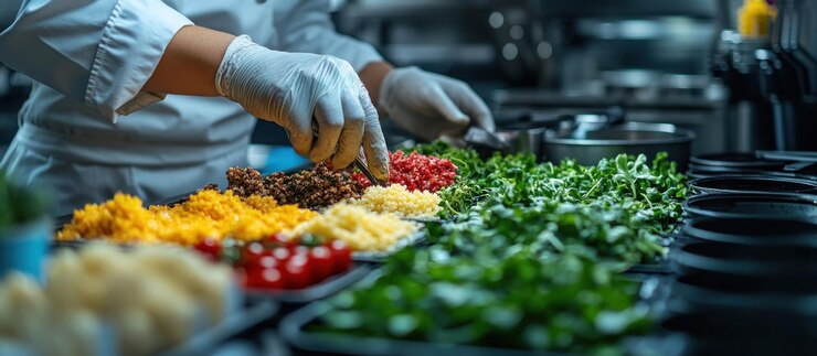Chef preparando ingredientes en una cocina profesional