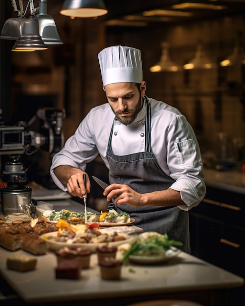 El chef preparando un plato gourmet