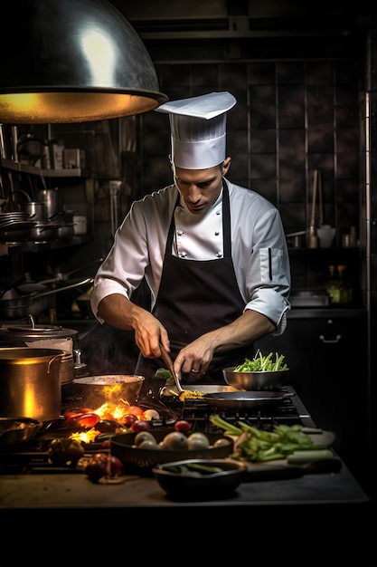 El chef preparando un plato gourmet