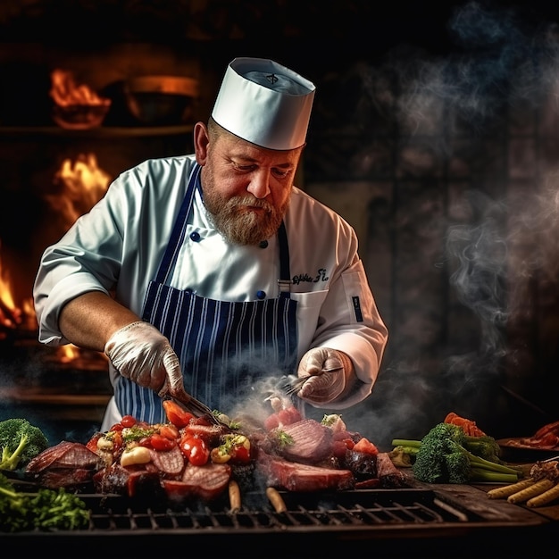 El chef preparando un plato gourmet