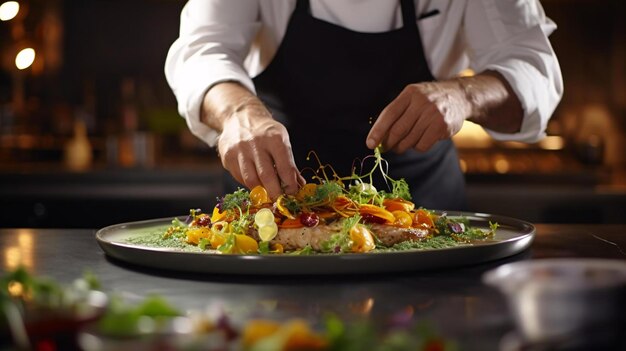 un chef preparando un plato