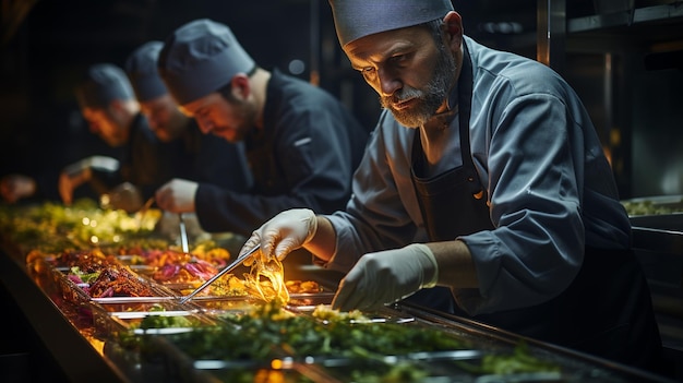 Chef preparando salada na cozinha de um restaurante ou hotelgenerative ai