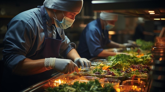 Chef preparando salada na cozinha de um restaurante ou hotelgenerative ai