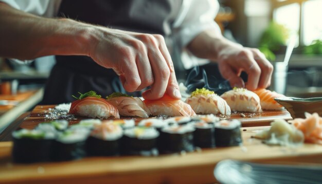 El chef preparando sushi en un restaurante