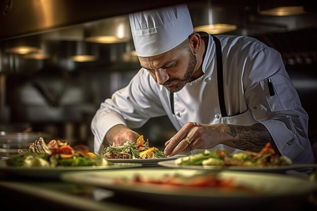 Foto chef preparando um prato gourmet