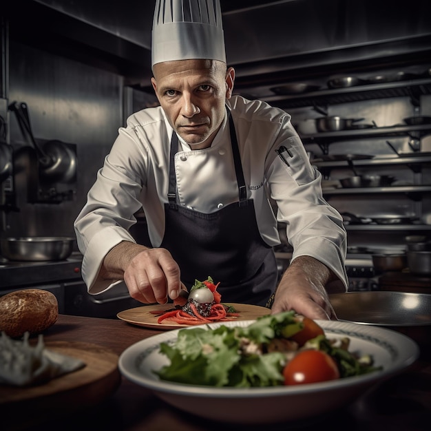 Chef preparando um prato gourmet