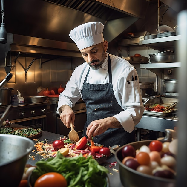 Chef preparando um prato gourmet