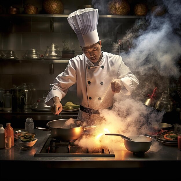 Chef preparando um prato gourmet