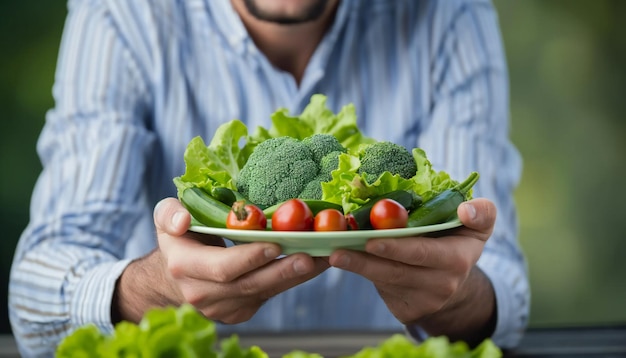 El chef presenta verduras frescas en una bandeja