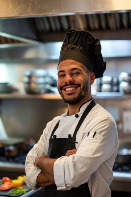 Chef profesional confiado en una cocina comercial