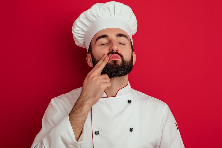 Foto el chef profesional da su aprobación de sabor