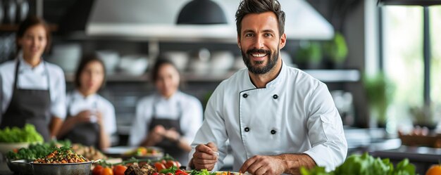 Un chef que enseña clases de cocina